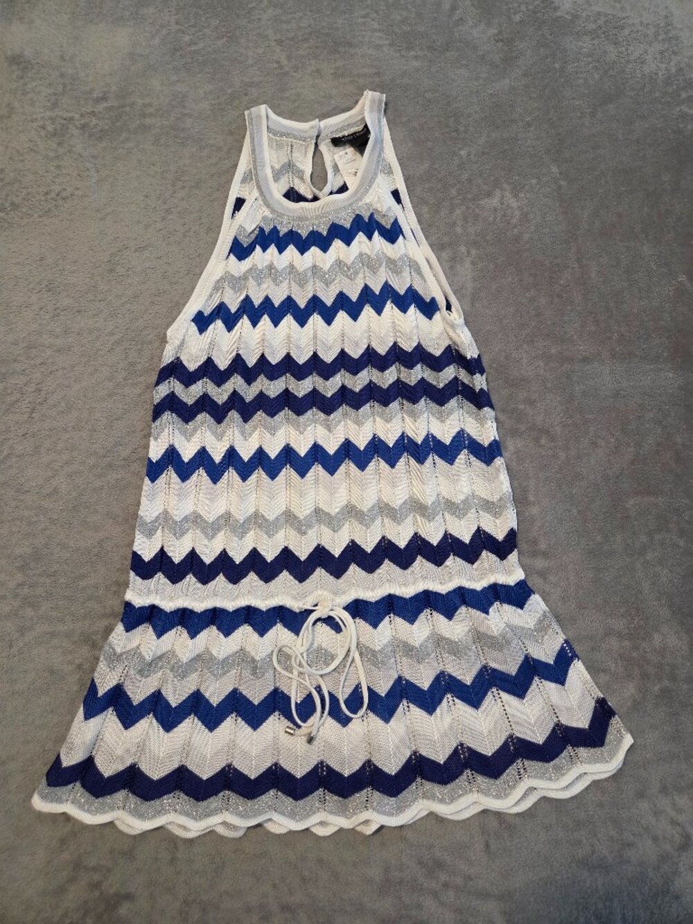 White House Black Market Womens Blue Silver White Chevron Halter Top Size M